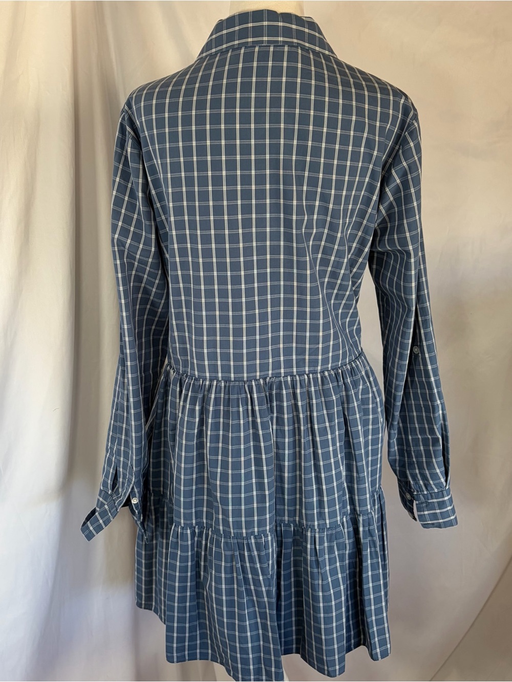 Veronica Beard Jamila Check Tiered Mini Dress Blue & White Windowpane Large - Picture 8 of 9